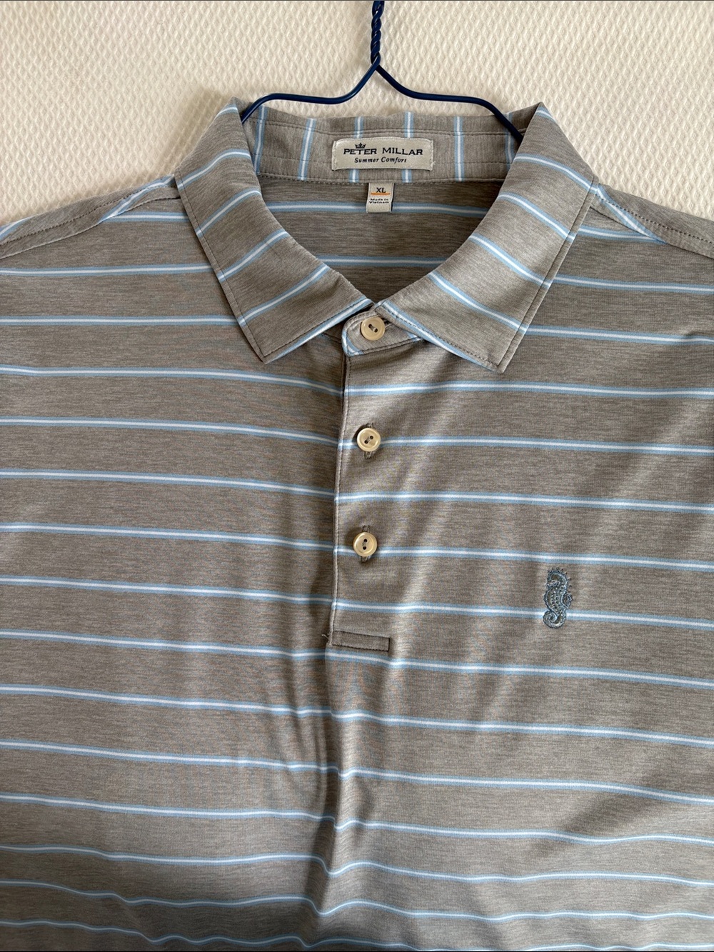 Peter Millar Gray Polo with Light Blue Stripes